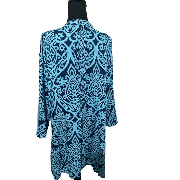 Women's 3/4 Sleeve Open V-Neck Floral Dress (Turquoise & Navy, OS) Midi - Picture 4 of 6